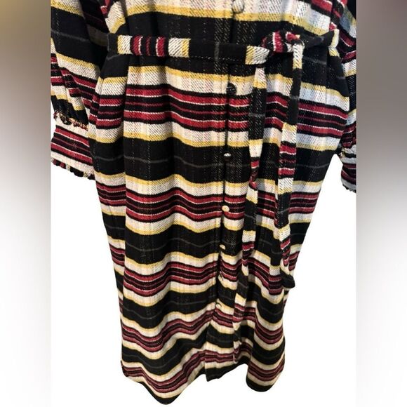 Something Navy Belted Ruffle Striped Button Down Dress - Picture 7 of 13